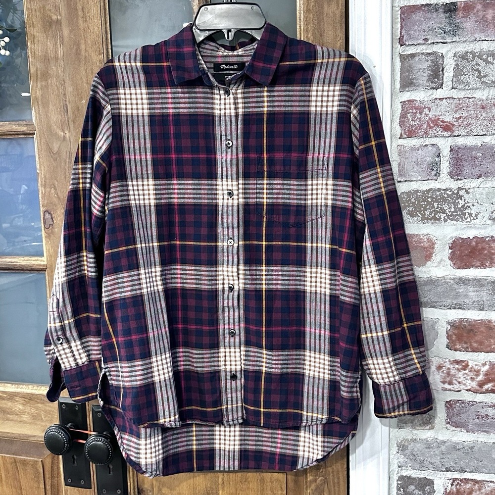 Madewell Button Down Shirt Women Multicolor Plaid Oversized‎ Flannel Small